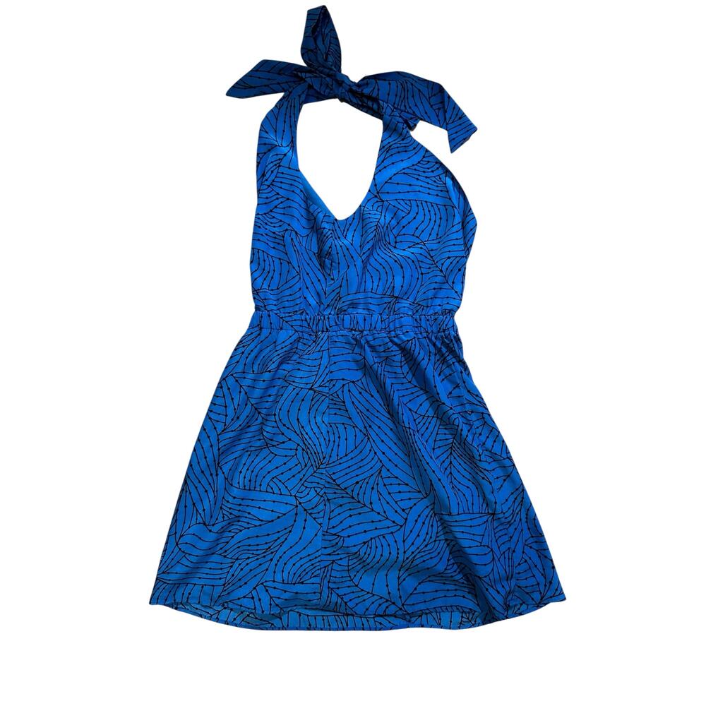 Ezra Womens Halter Neck Mini A Line Dress Blue Sz Medium Y2k Retro Boho Festival